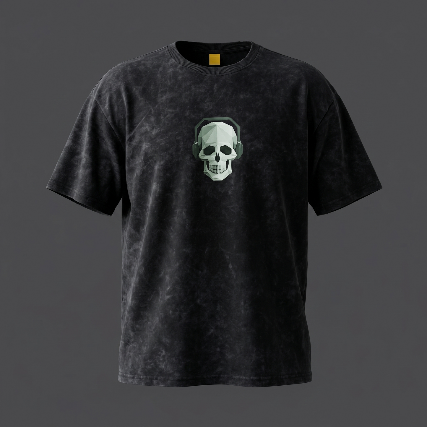 Black Acid Wash Oversized T-Shirt with Skull Chest Print