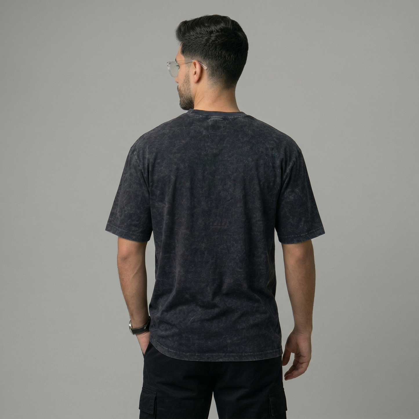 Black Acid Wash Oversized T-Shirt with Skull Chest Print