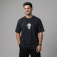 Black Acid Wash Oversized T-Shirt with Skull Chest Print