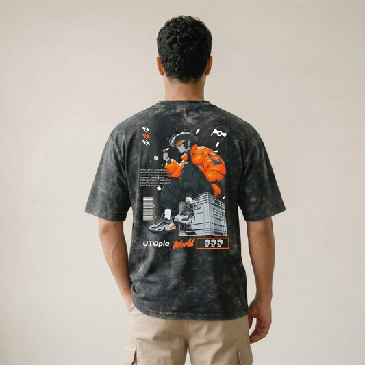 Acid Wash Oversized T-Shirt with Uthopia Back Print