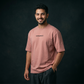 Light Pink Oversized T-Shirt with Dominance Chest Print & Angel Back Graphic