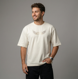Off White Oversized T-Shirt with Saint Heaven Chest Print & Heaven Back Graphic