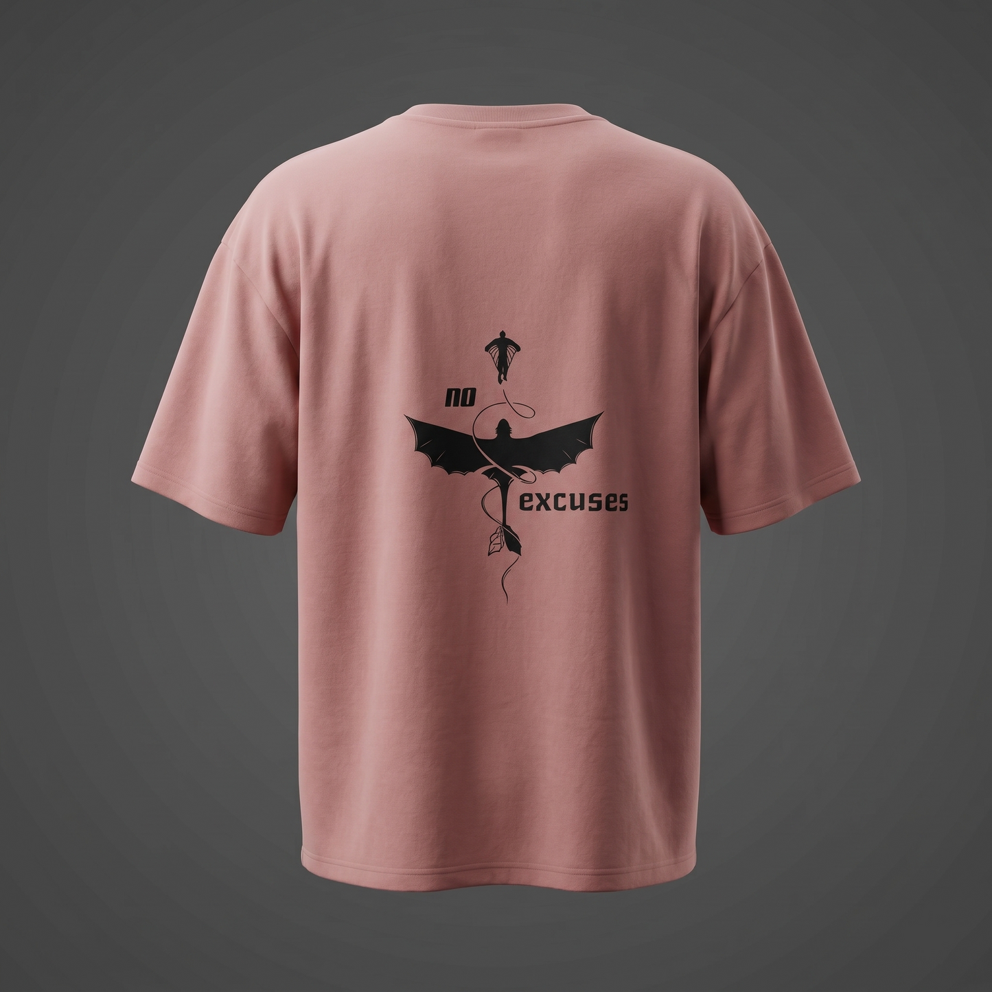 Light Pink Oversized T-Shirt with Dominance Chest Print & Angel Back Graphic