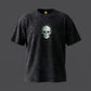 Black Acid Wash Oversized T-Shirt with Skull Chest Print